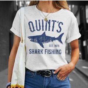 JAWS Quint’s Shark Fishing Amity Island Grey Graphic T Shirt Adult size L